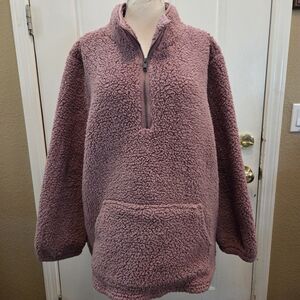 Style & Co Fleece Half Zip Pullover Sweater Mauve Pink Size 3X Winter Warm QVC